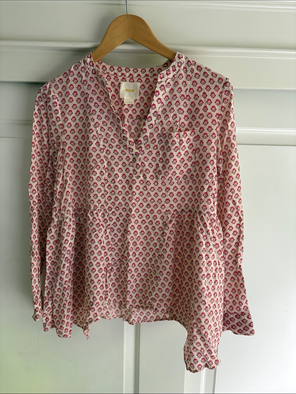 Anthropologie Pink Floral Peasant Blouse